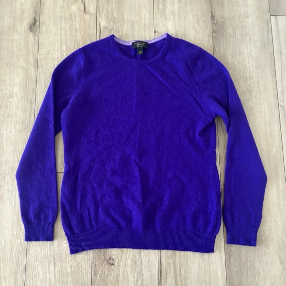 Charter Club Luxury 100% Cashmere Purple Crew Neck Pullover Sweater Womens Large